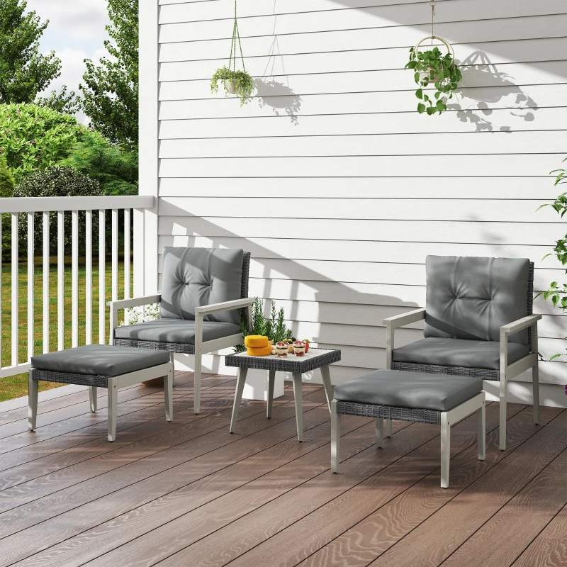 Outsunny Five-Piece Rattan Patio Set, with Wood-Top Table - Grey