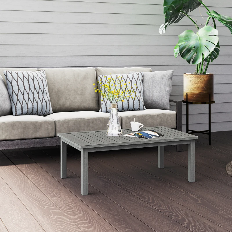 Outsunny Table basse rectangulaire plateau à lattes pour intérieur/extérieur en aluminium, 100 x60 x37 cm gris