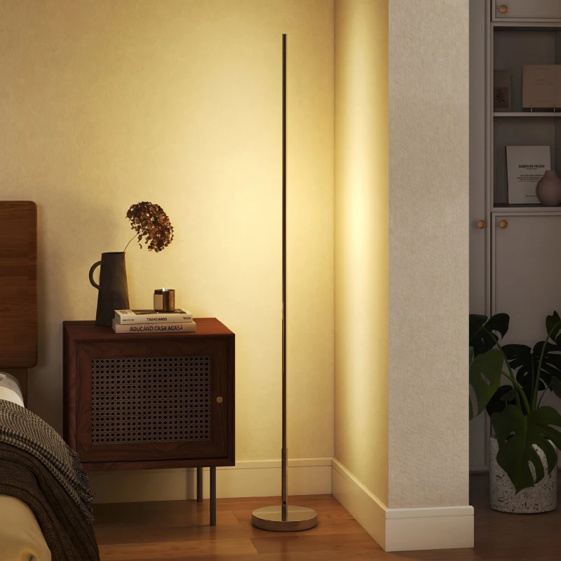 HOMCOM Lampă de Podea LED de 150 cm cu Temperatura Culorii Reglabilă și Telecomandă, Argintiu