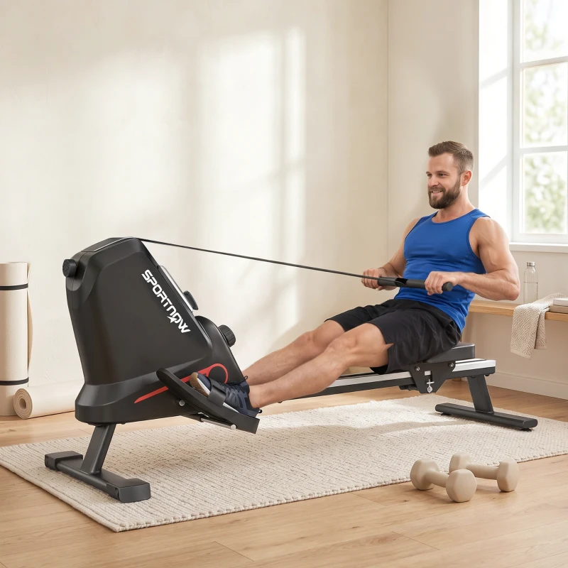 SPORTNOW Rudergerät für Zuhause Leises Magnetisches Rudergeräte mit 16 Widerstandsstufen Exklusiver APP LCD-Display Handyhalter
