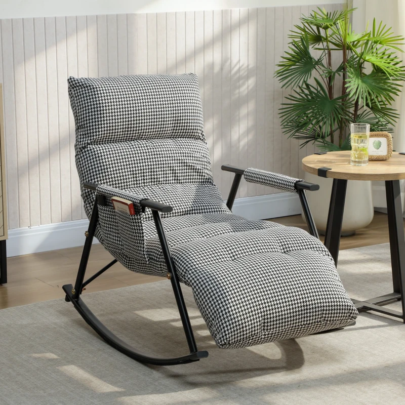 HOMCOM Silla Mecedora con Respaldo y Reposapiés Ajustables Mecedora Sillón Balancín Tapizado en Lino 62x100x89 cm Negro