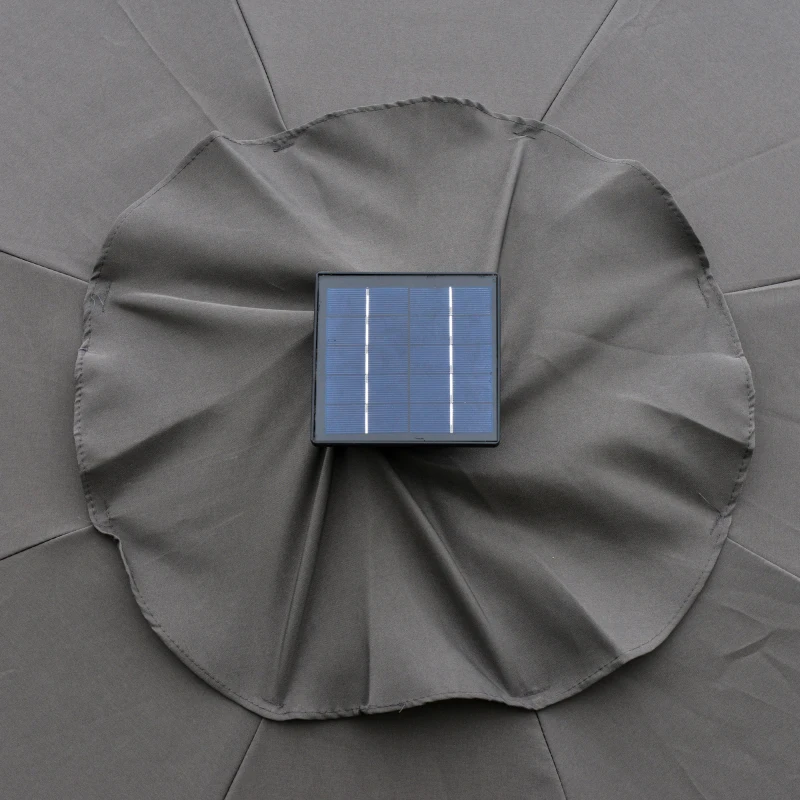 Outsunny Sonnenschirm im Freien Gartenschirm mit Solarbeleuchtung LED Sonnenschutz Stahl Aluminum Polyester Dunkelgrau Ø270 x 245H cm