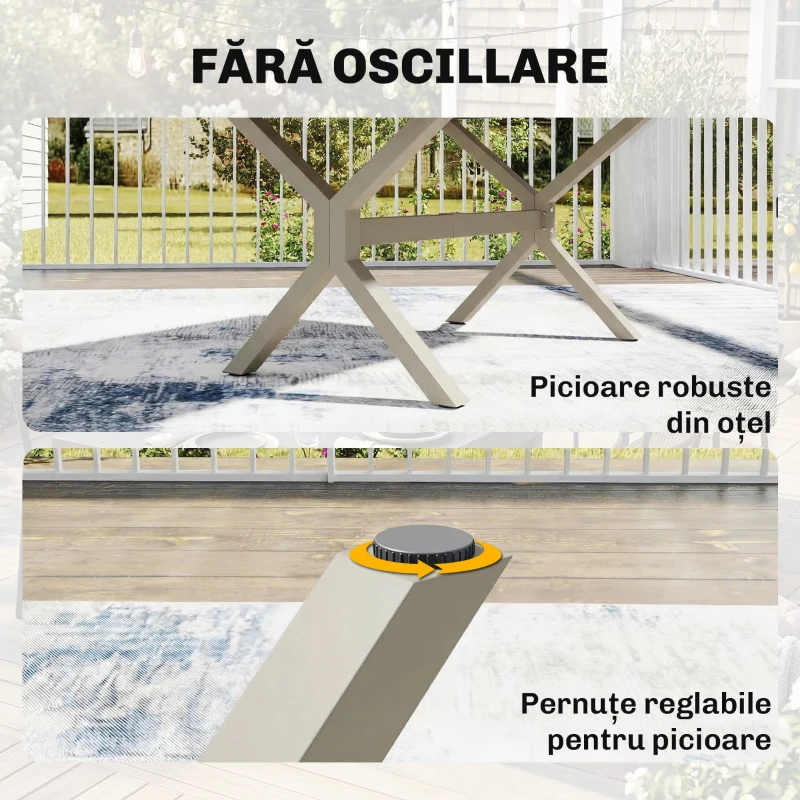 Outsunny Masă Extensibilă de Grădină pentru 8-10 Persoane, din Aluminiu și Oțel, 154/214x85x73 cm, Gri
