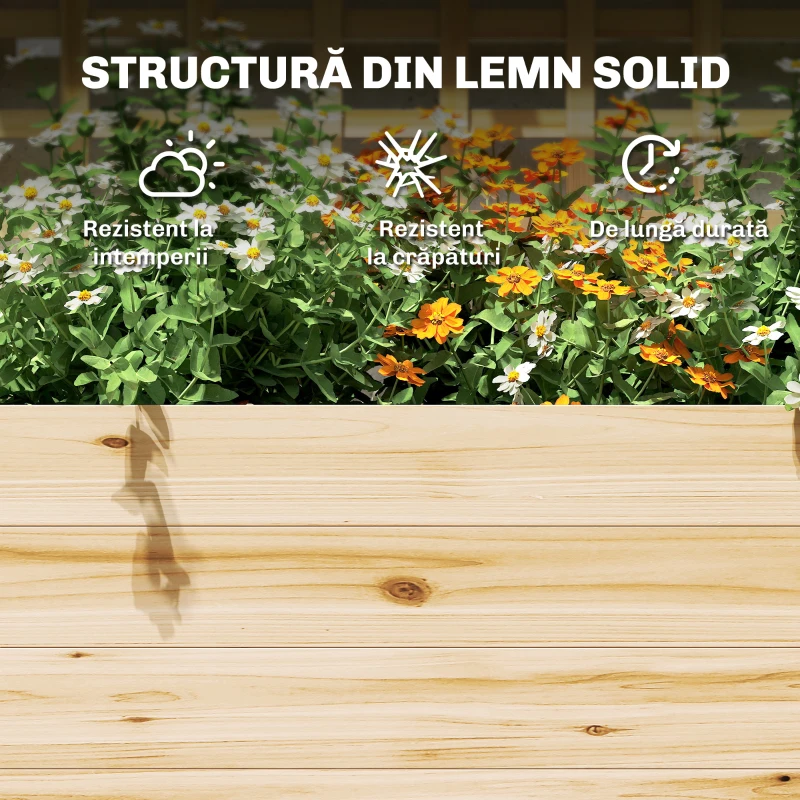 Outsunny Jardinieră Ridicată din Lemn cu Grilaj, Acoperiș și 2 Rafturi, 76x43.5x177 cm, Lemn Natural
