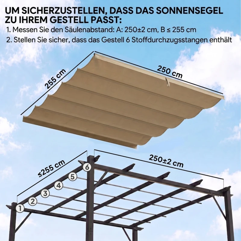 Outsunny Ersatzdach für 3 x 3 m Pergola, einziehbar, mit Regenabflusslöchern, wetterfest, Polyester, 250 x 255 cm Braun