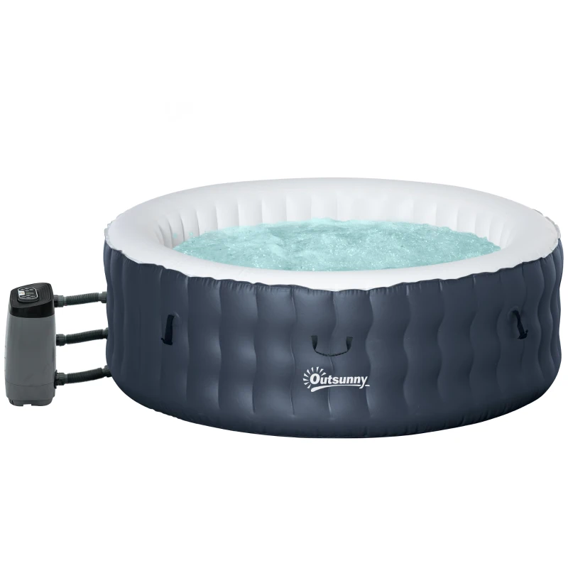 Outsunny Spa Hinchable Redondo para 4 Personas 950L Ø195x68 cm con 108 Chorros de Masaje Control remoto Azul