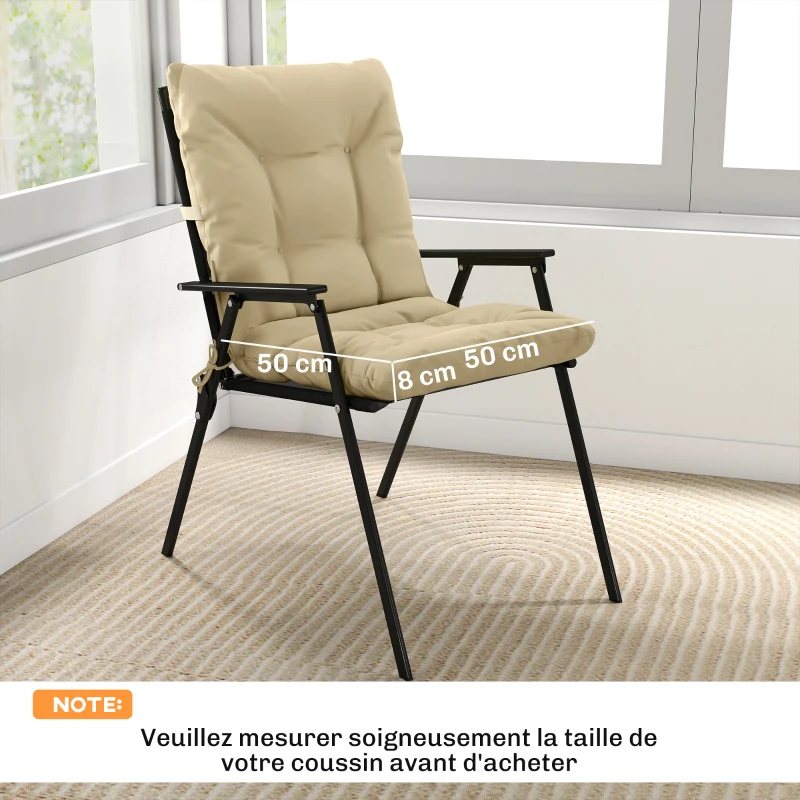Outsunny Lot de 2 coussins de chaise d'extérieur, coussins de jardin avec attaches, intérieur et extérieur, 120 x 50 x 8 cm, beige