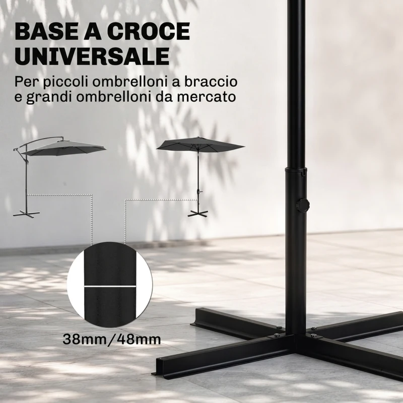 Outsunny Base per Ombrellone a Croce in Acciaio con Vite Laterale, 100x100x75 cm, Nero