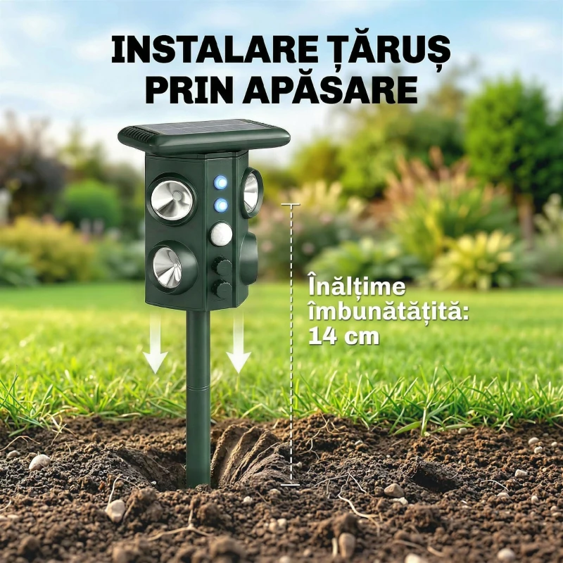 Outsunny Repelent cu Ultrasunete pentru Pisici cu Bliț Led, 15x11x13 cm, Verde