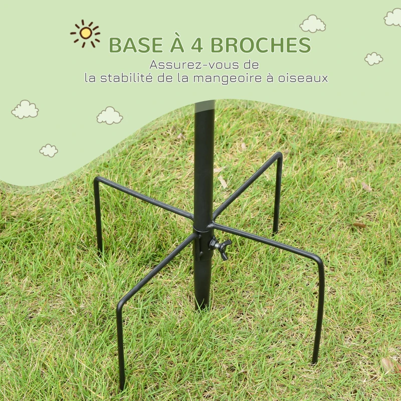 PawHut Station d'alimentation pour oiseaux en acier, mangeoir à oiseaux sur pied 208H cm avec 4 crochets, noir