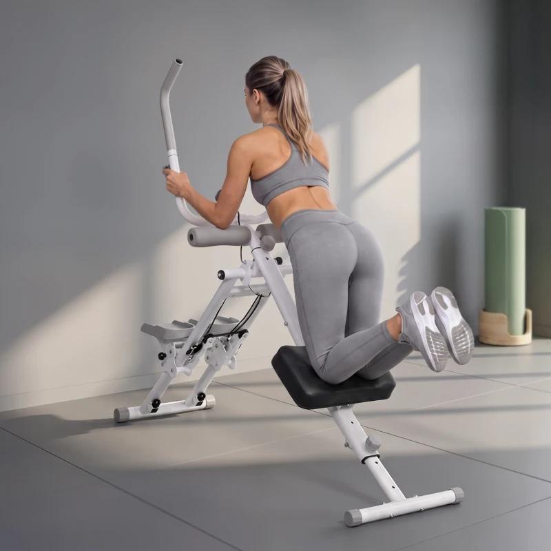 SPORTNOW 2-in-1 Ab Machine and Stair Stepper, Foldable Ab Trainer and Climbing Machine with LCD Monitor for Home Gym, White