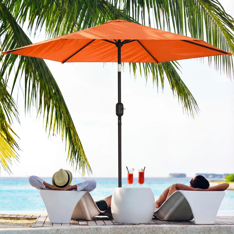Outsunny 2.6 m Garden Parasol Umbrella with Aluminium Pole, Outdoor Patio Umbrella with Tilt and Crank, Vent, Orange