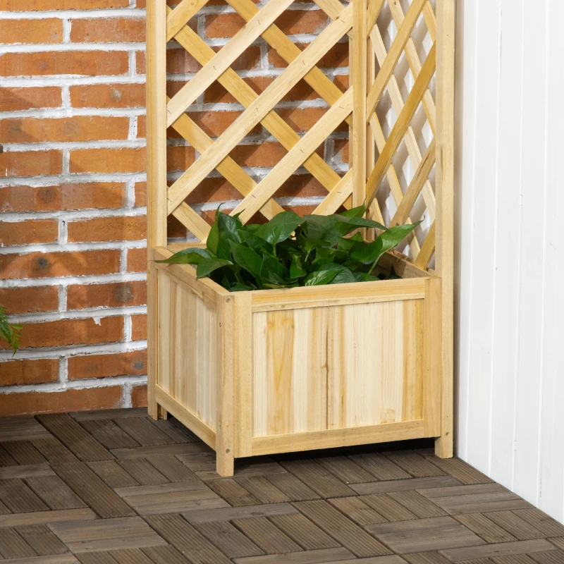 Outsunny Jardinera con Enrejado de Madera Macetero Exterior para Esquina para Plantas Trepadoras 40x40x145 cm Natural