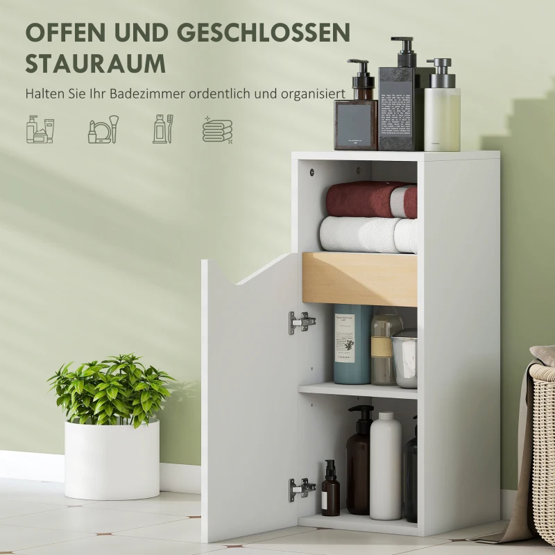 HOMCOM Badezimmerschrank Schmal Badschrank mit Verstellbaren Ablagen, offenem Fach 30 x 30 x 71,5 cm Weiß