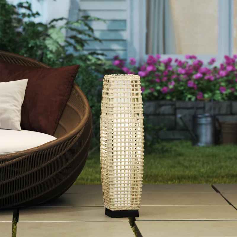Outsunny Solar Stehlampe Rattan Solarlampen mit Lichtsensor Automatische LED Solarleuchte im Boho-Stil IP44 Wasserdicht