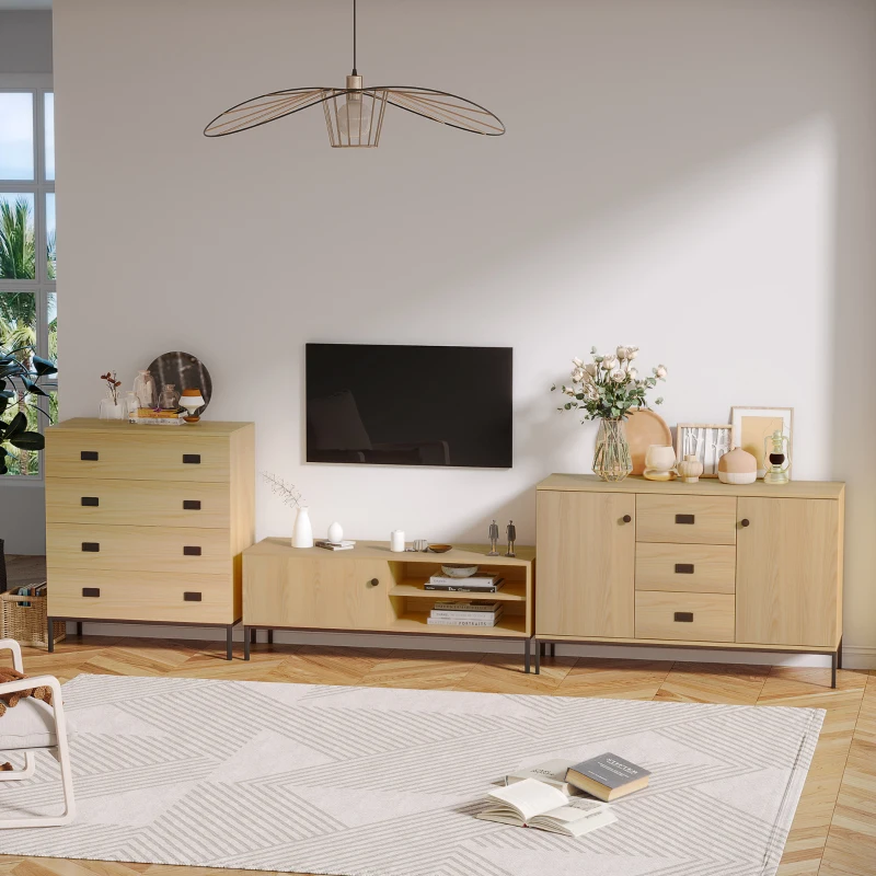 HOMCOM Meuble TV max. 50 pouces 3 compartiments 2 passe-câbles avec porte coulissante - dim. 120L x 39,5l x 46H cm