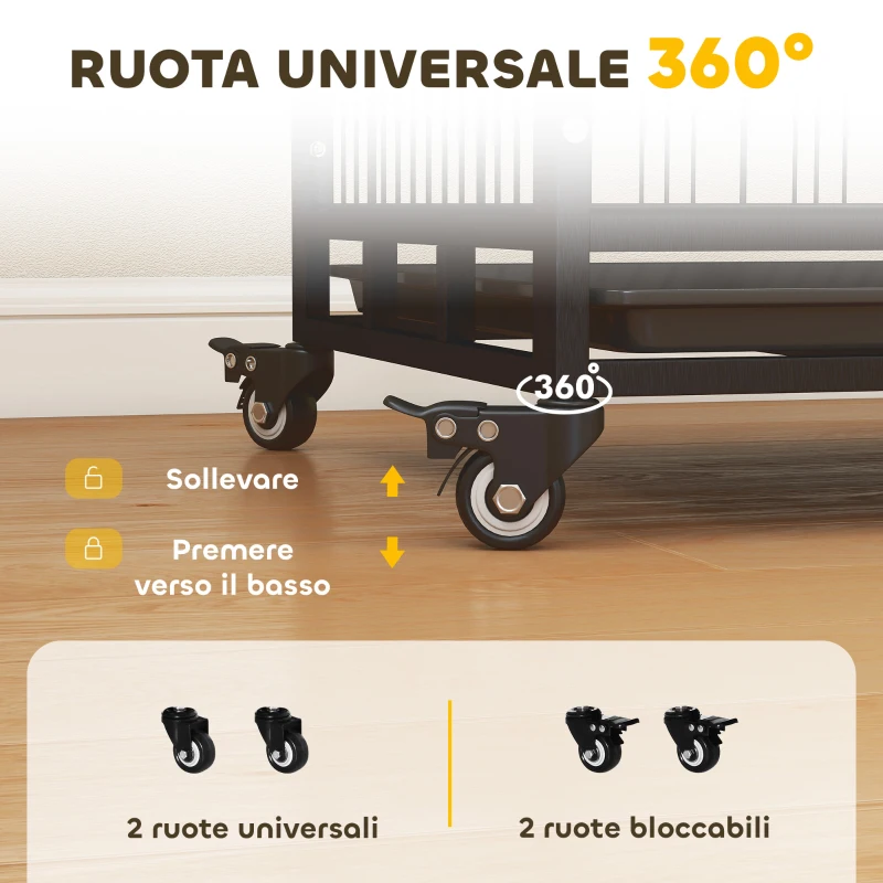 PawHut Gabbia Box per Cani Cuccioli da Interno Esterno con Rotelle 92×62×75cm