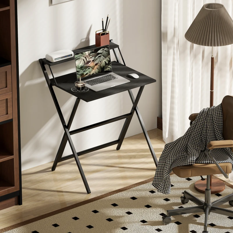HOMCOM 70 cm Folding Computer Desk with Monitor Shelf - Black