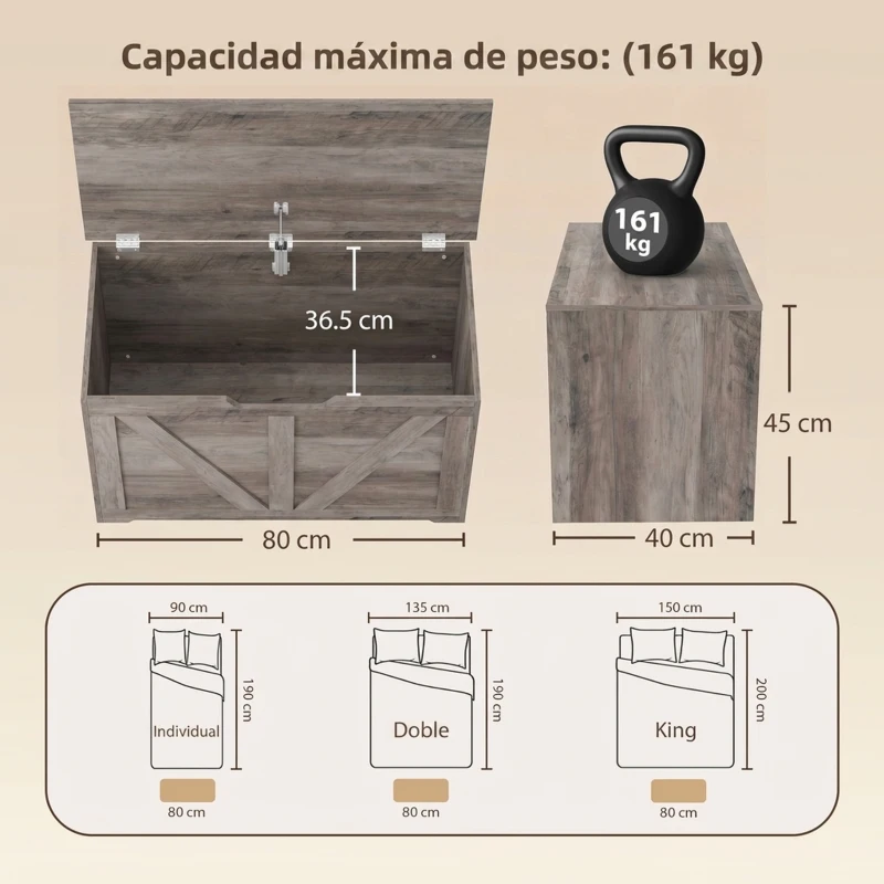 HOMCOM Baúl de Almacenaje 100L con Bisagra de Seguridad Asa con Recorte en U para Recibidor Salón 80x40x45 cm Gris