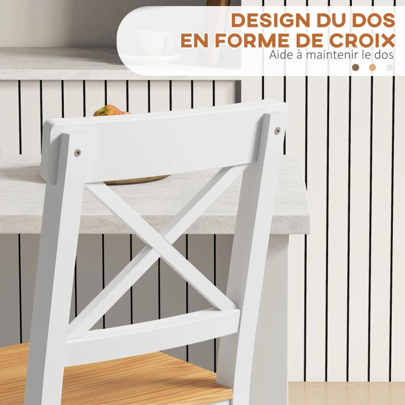 HOMCOM Lot de 2 tabourets de bar, chaises hautes campagne, dossier haut et repose-pieds, 41x46x97,5cm, blanc et bois naturel
