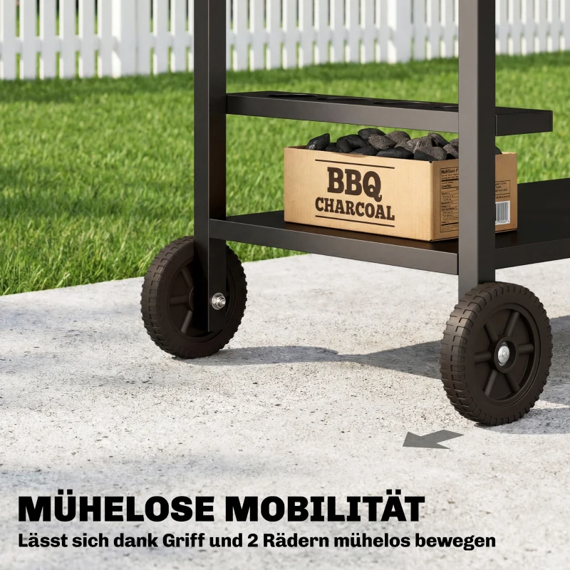 Outsunny Küchenwagen mit Rollen, Servierwagen, Rollwagen mit Haken, Getränkehalter, Metall, 97 x 51 x 83 cm Schwarz+Braun