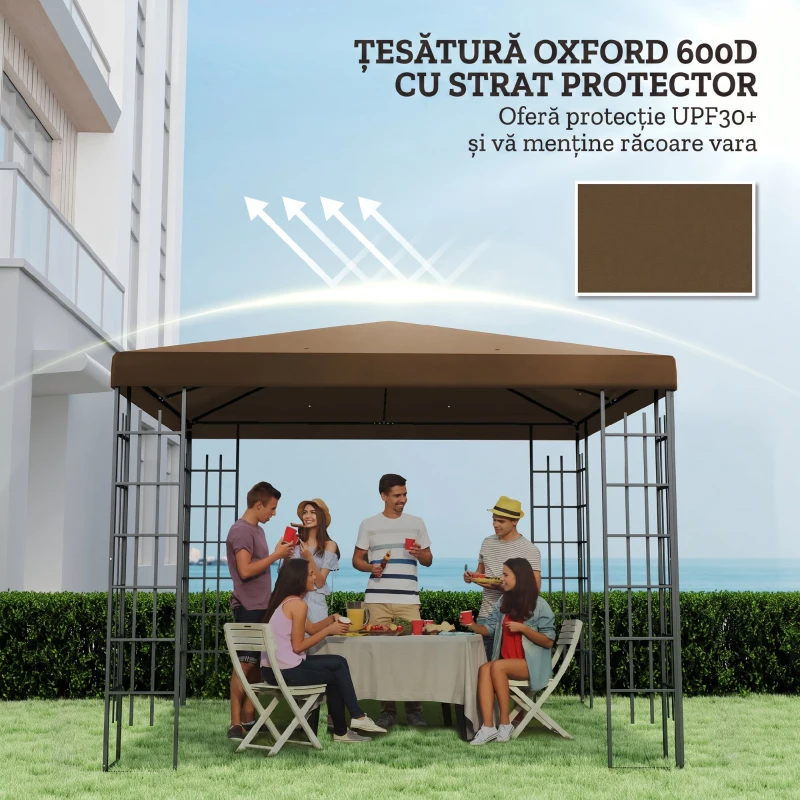 Outsunny Acoperire pentru Foișor de Grădină 3x3 m din Material Oxford 600D cu Orificii de Drenaj, Maro