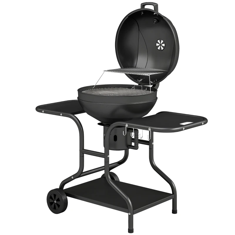 Outsunny Barbecue à charbon Rond avec couvercle Barbecue Rond Extérieur avec Thermomètre, 129 x 63,5 x 106,5 cm, Noir