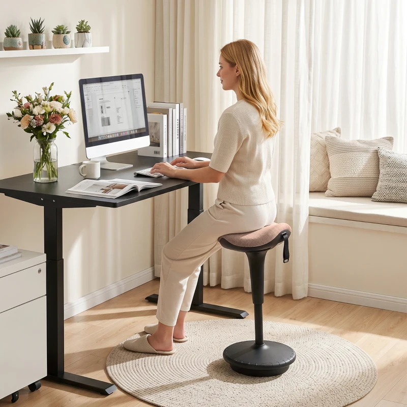 HOMCOM Tabouret dynamique, tabouret assis-debout ergonomique, hauteur réglable, rotatif à 360°, 34 x 34 x 68,5-83,5 cm, marron
