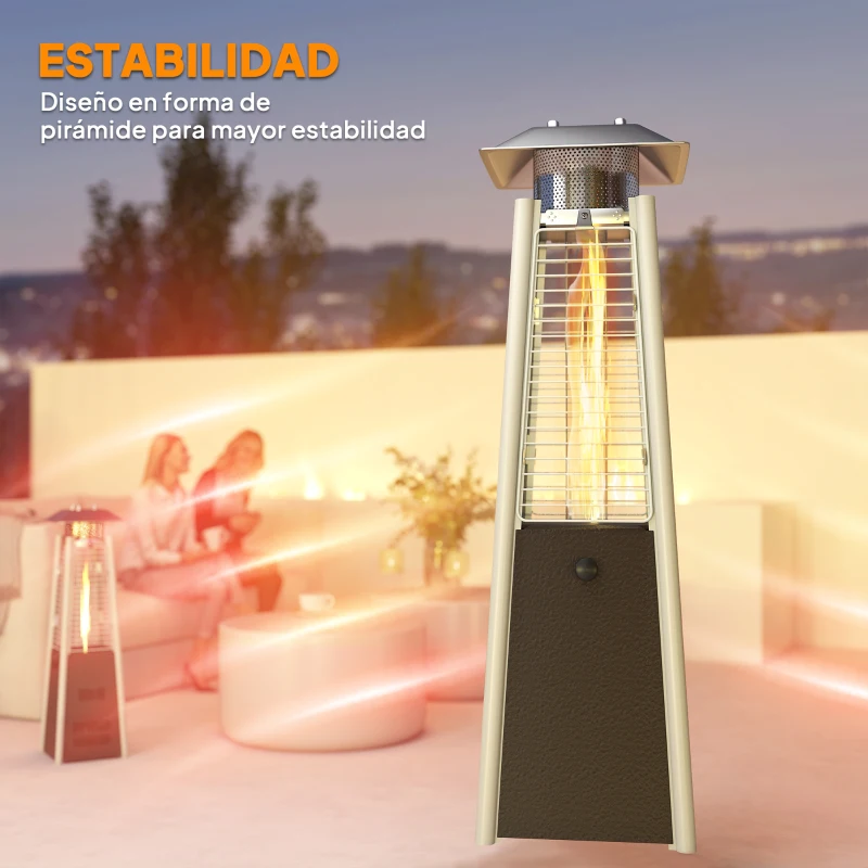 Outsunny Estufa de Gas Butano Portátil 3000W con Temperatura Ajustable Sistema Antivuelco y Ignición por Presión Plata y Bronce