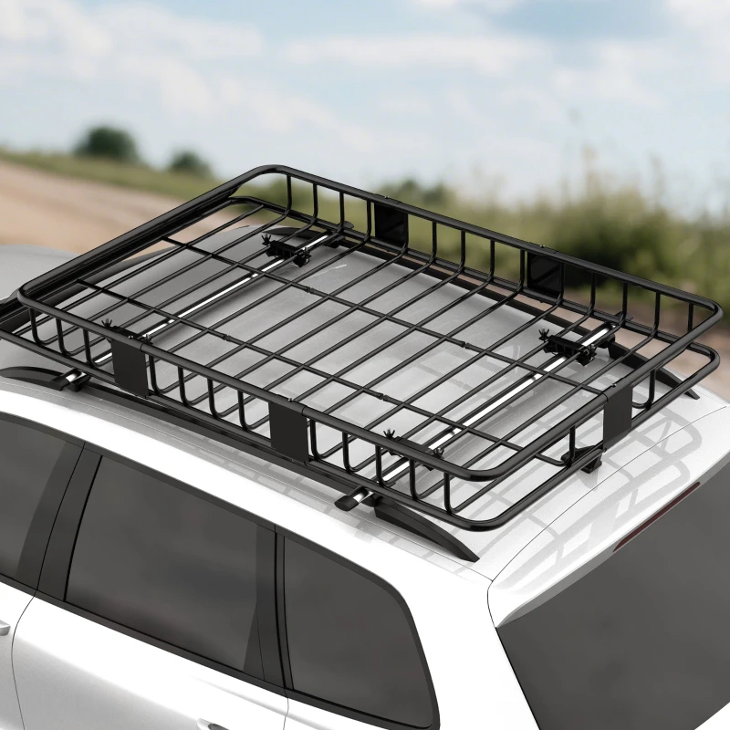 HOMCOM Portapacchi Auto Universale per Tetto in Metallo, 162x99x16cm, Nero