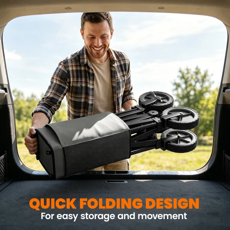 Outsunny Garden Trolley, Cargo Traile on Wheels, Folding Collapsible Camping Trolley, Outdoor Utility Wagon, Dark Grey