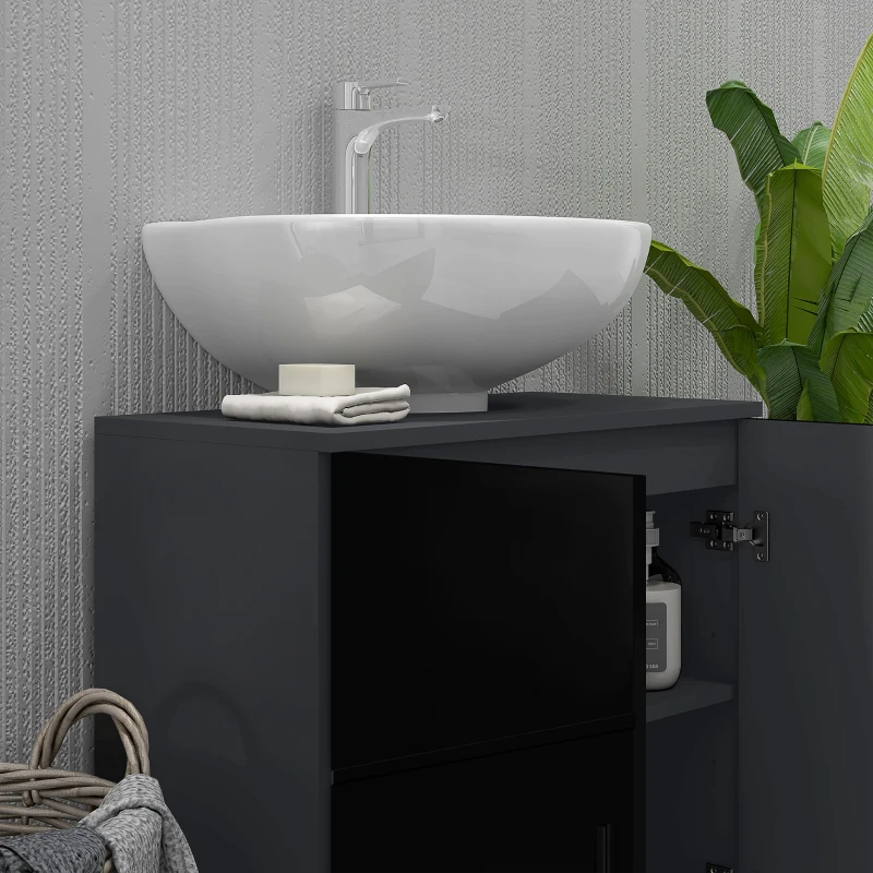 kleankin Mobile Sottolavabo Bagno per Piedistallo con Armadietto 2 Ante, 60x30x60cm, Nero