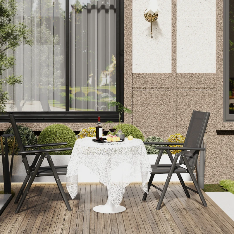 Outsunny Set of 2 Folding Garden Chairs, Aluminium Frame Outdoor Dining Chairs with Breathable Mesh Back and Seat, Garden Folding Chair Set with Armrests for Balcony, Black