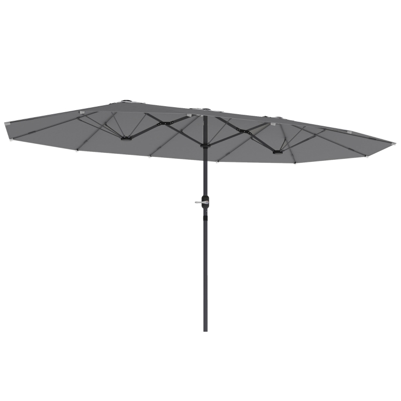 Outsunny Doppelsonnenschirm 436 x 260 cm, UV Schutz Stahl Sonnenschirm mit Handkurbel, oval Dunkelgrau
