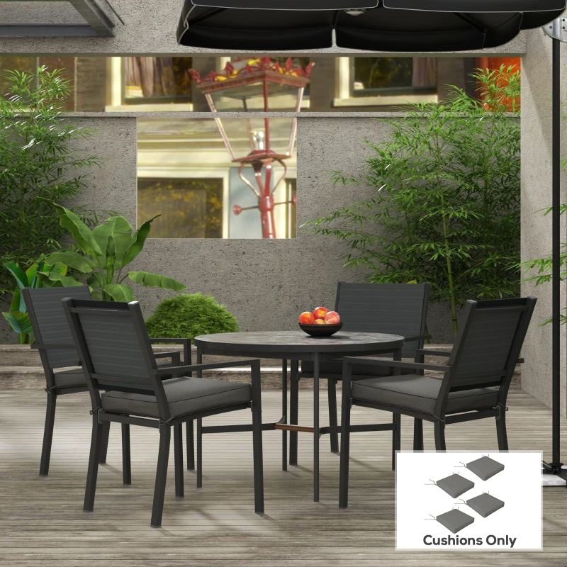 Outsunny 4-Piece Seat Cushions Pillow Replacement, Patio Chair Cushions Set with Ties for Indoor Outdoor, Charcoal Grey