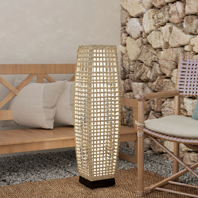 Outsunny Solar Stehlampe Rattan Solarlampen mit Lichtsensor Automatische LED Solarleuchte im Boho-Stil IP44 Wasserdicht