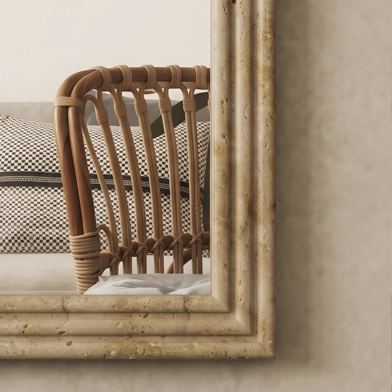 HOMCOM Modern Wall-Mounted Mirror, Arched Wall Mirror with Grooved Edge for Living Room, Entryway, Hallway, Brown
