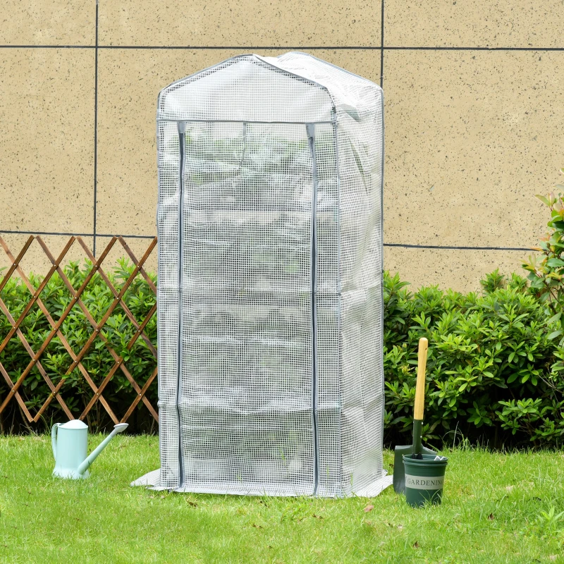 Outsunny Serre de Jardin Balcon, Étagère Serre 4 Niveaux, Acier Époxy, Bâche Amovible PE Haute Densité, 70 x 50 x 160 cm, Blanc