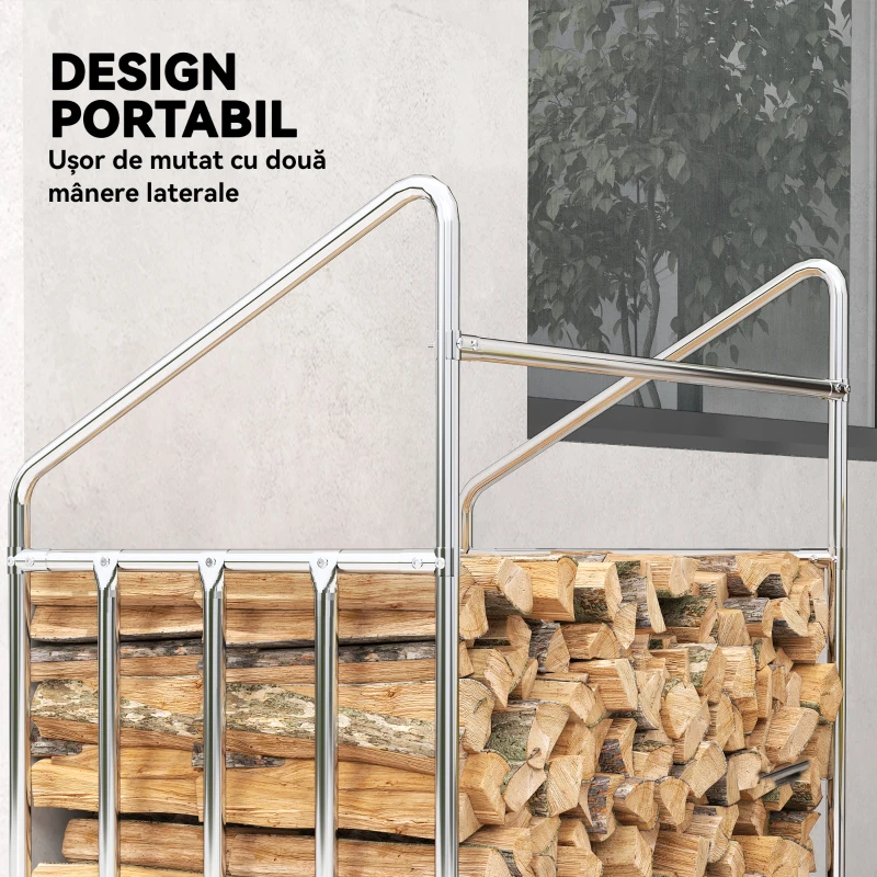 Outsunny Suport pentru Lemne de Foc de Exterior din Oțel cu Husă Impermeabilă, 100x60x110 cm, Negru