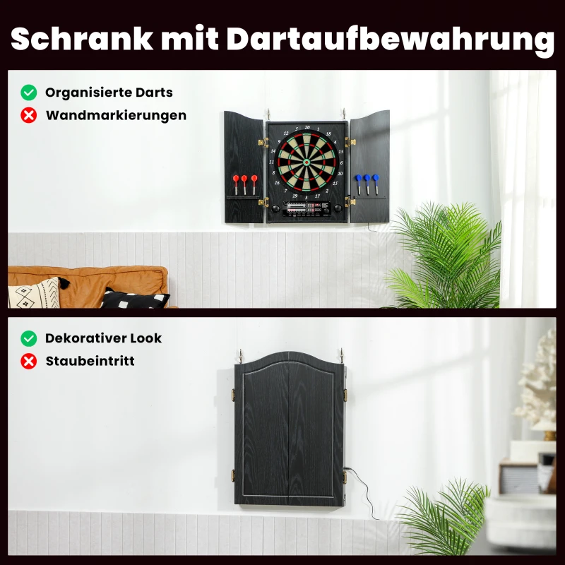 SPORTNOW Elektronische Dartscheibe E Dartboard mit Türen Holzoptik LED Anzeige Sprachansagen 6 Dartpfeile, 24 Ersatzspitzen