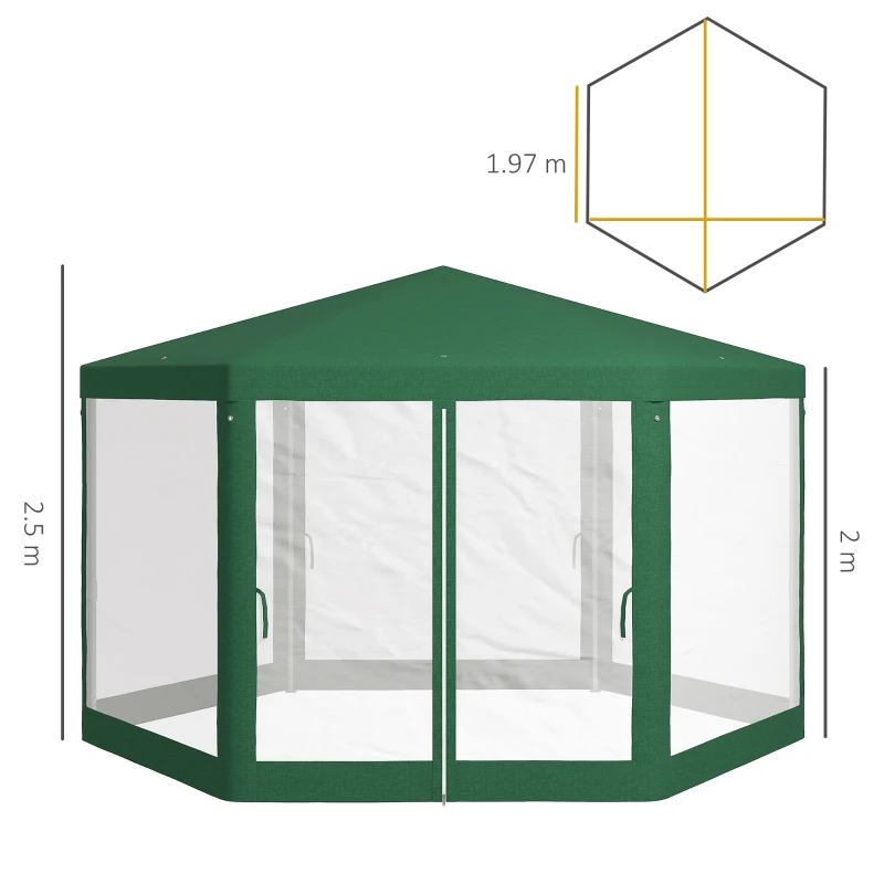 Outsunny 4m Hexagon Gazebo Party Tent, Screen House Patio Canopy Event Shelter for Activities, Shade Resistant, Green