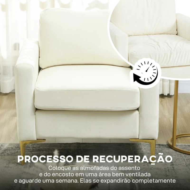 HOMCOM Poltrona de Sala Estofada em Veludo Acolchoamento Espesso Assento Amplo Apoio de Braços Almofada 81x77x81 cm Creme