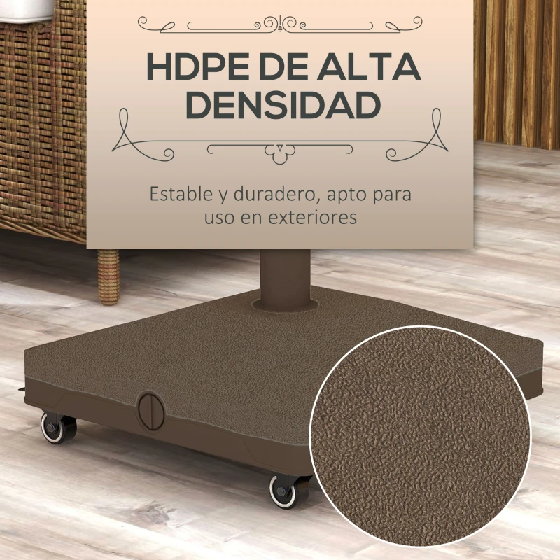 Outsunny Base para Sombrilla con Ruedas con Postes Ø22 mm a Ø38 mm Rellenable de Arena 18 kg o Agua 16 kg para Jardín Marrón
