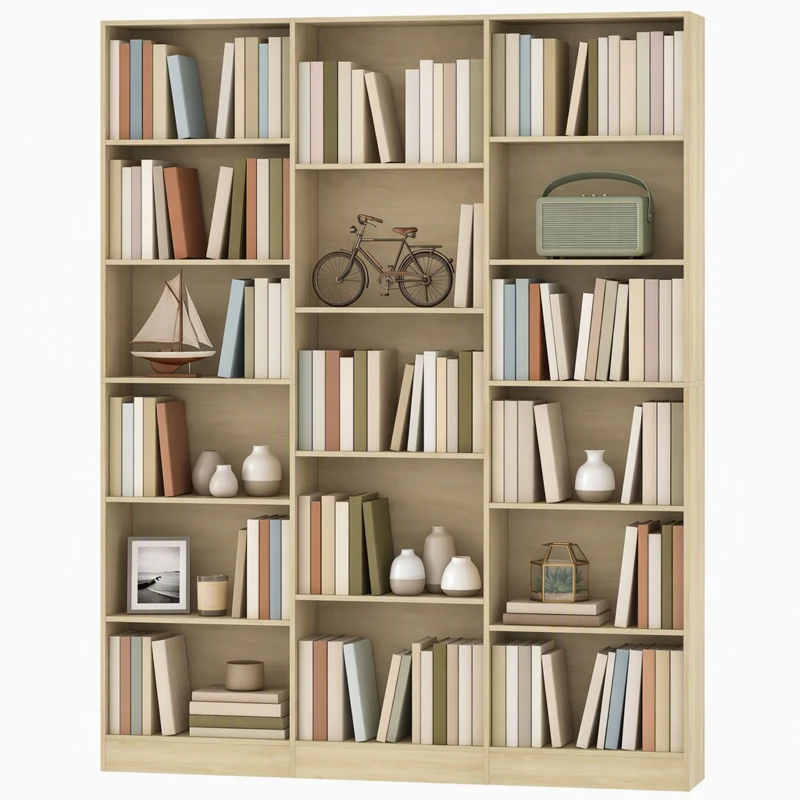 HOMCOM Bibliotecă 6 niveluri, Raft de depozitare cu 17 compartimente și rafturi reglabile, 149 x 23,6 x 188 cm, Stejar