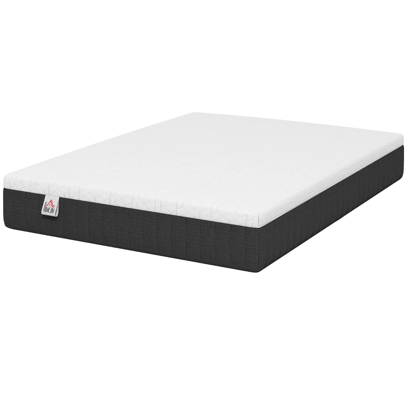 HOMCOM Colchón 190x135 cm Grosor 25 cm Colchón Viscoelástico de Muelles Ensacados de 7 Zonas Firmeza Media Funda Lavable