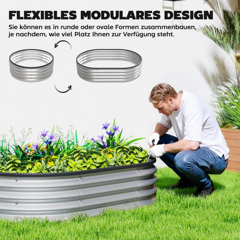 Outsunny Hochbeet Metall 2er Set 135 x 90 x 30cm Oval Hochbeete mit Gummistreifen