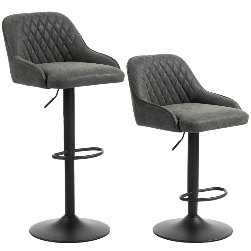 HOMCOM Bar Stools Adjustable Swivel Kitchen Chairs with Backrest Set of 2 for Kitchen Island Dark Grey