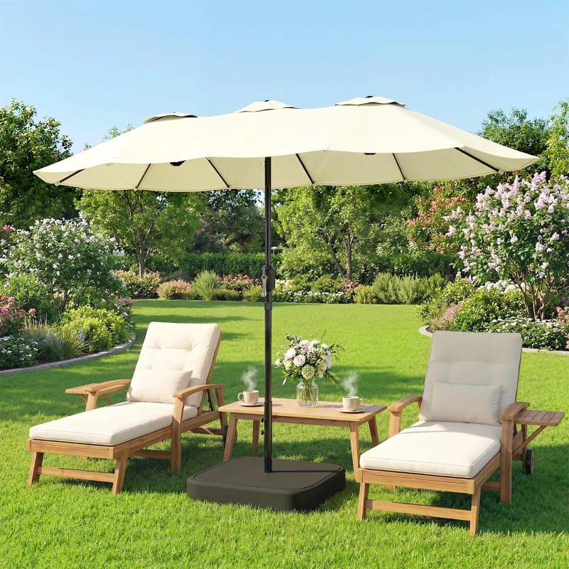 Outsunny Parasol de jardin extérieur parasol double face rectangulaire base et sacs de sable protection UV 50+ 295x148cm beige
