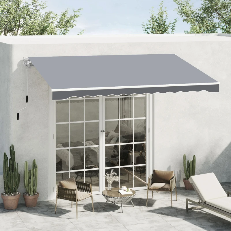 Outsunny Tenda da Sole da Esterno Avvolgibile Manualmente in Alluminio e Poliestere, 2.5x2 m, Grigio e Bianco