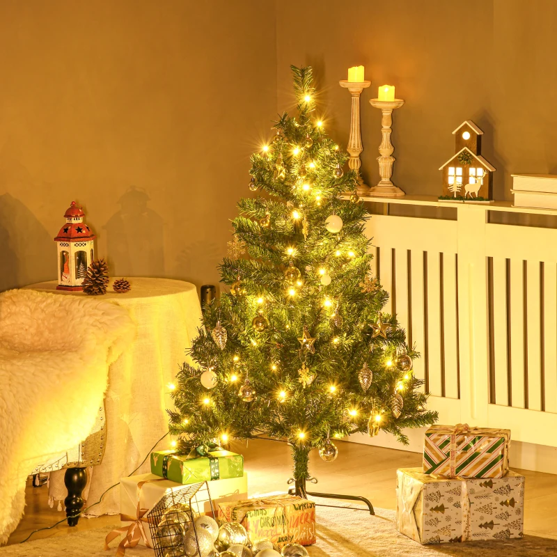 HOMCOM Weihnachtsbaum Christbaum Kunsttanne, 1,2m, LEDs, inkl. Stern, 75 cm x 75 cm x 120 cm, Grün